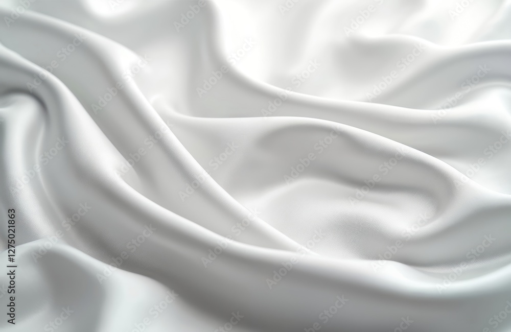 Poster close-up shot of flowing white satin fabric with soft blur. delicate textile material. elegant smoot