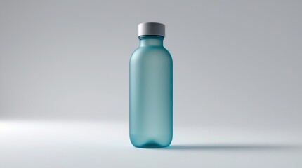 Translucent Blue Bottle with Metallic Cap on Minimalist Background