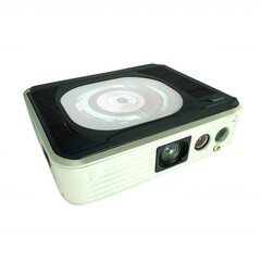 Fototapeta premium Compact Off-White Projector Showcasing Circular Graphic Design