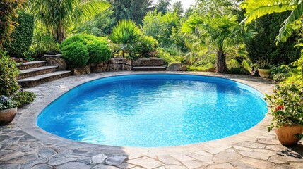 Oval Pool in a Lush Tropical Garden Setting