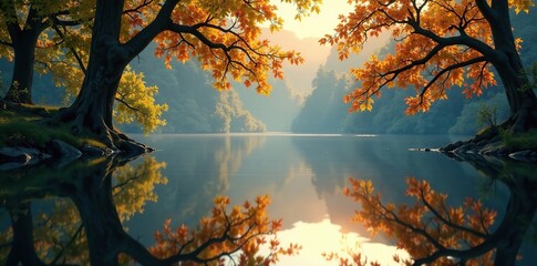 Reflection of tree branches on the river surface, water, mirror, reflection