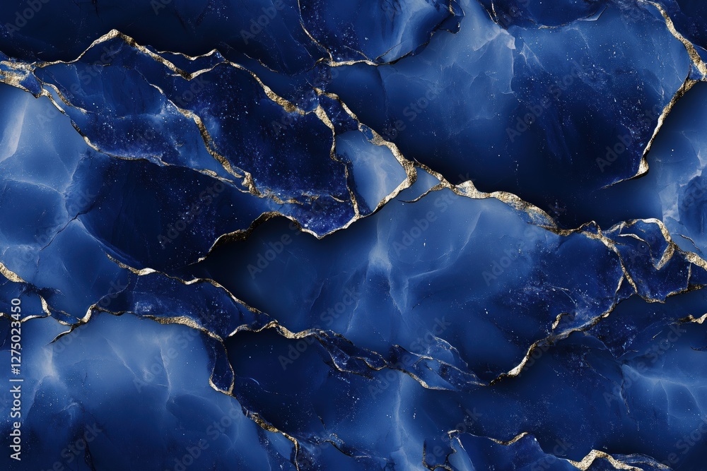 Poster seamless lapis lazuli textured blue marble surface with intricate patterns and golden veins running 