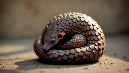 Fototapeta premium Pangolin curled on sand