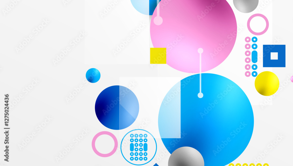 Poster Minimalistic abstract vector design, layered geometric shapes circles, squares, and triangles with soft pastel gradients and semi-transparent effects. Perfect for contemporary use
