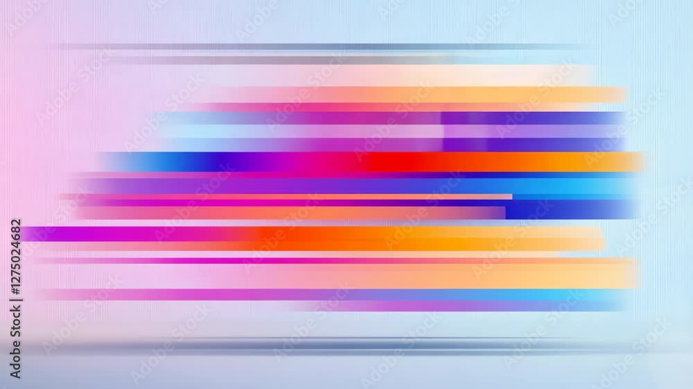 Poster abstract vdo featuring colorful horizontal lines gradient of pink, purple, orange, and blue light ba