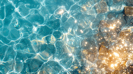 Obraz premium Dynamic water splash, bubbles, ripples, underwater light rays and tranquil ocean views