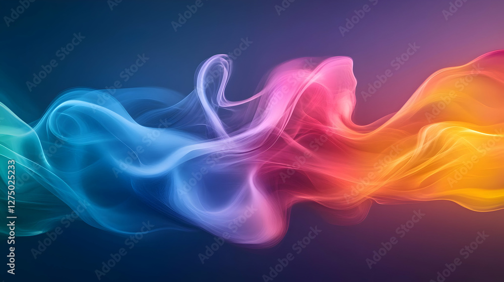 Aufkleber a vibrant and dynamic illustration of colorful smoke flowing elegantly across a dark background, cre