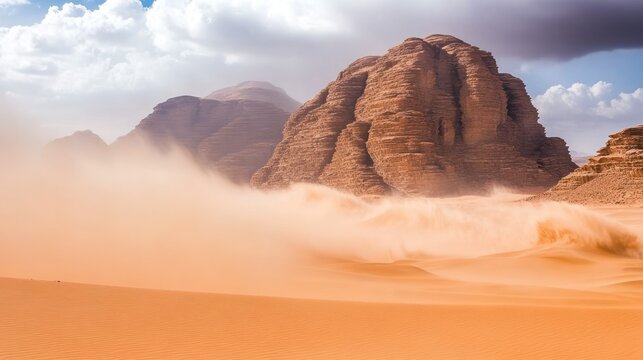 Desert Sands Swirling Around Majestic Rock Formations