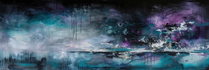 Naklejka premium Ethereal landscape painting of a skyline reflected on water, fine art