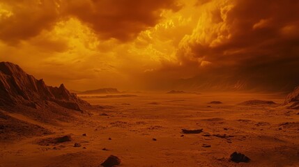 Martian Landscape Under an Orange Sky