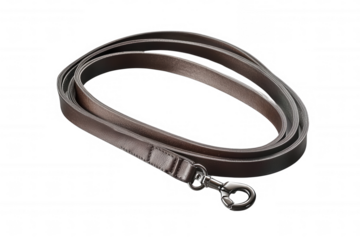 Dark Brown Leather Dog Leash with Silver Snap Hook Coiled