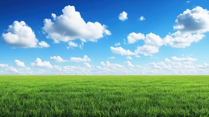 Lush Green Field Under A Blue Sky With Fluffy Clouds