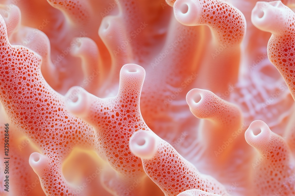 Poster seamless red coral polyps with intricate textures and patterns, showcasing their vibrant colors and 