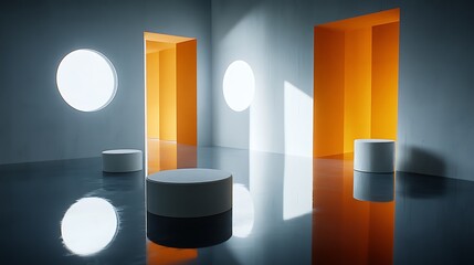 Minimalist Modern Interior Design With Cylinders and Orange Accents