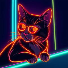 neon cat minimalistic illustration