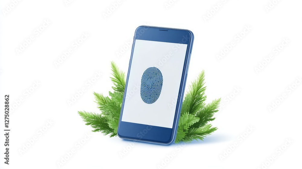 Poster smartphone security risk, fingerprint left on screen highlighting device vulnerability and privacy c