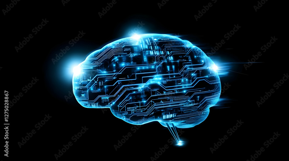 Poster futuristic digital brain with circuitry design representing artificial intelligence and high-tech in