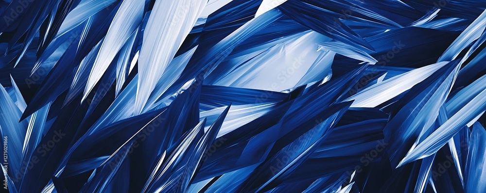 Poster abstract blue and white geometric shapes intertwine, creating a dynamic visual effect