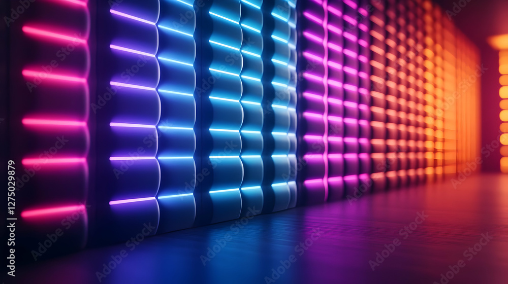 Poster vibrant neon lights in an abstract pattern create a stunning visual effect, perfect for modern desig