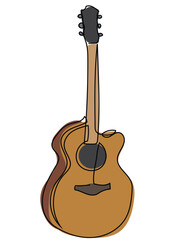 Naklejka premium Guitar in continuous line drawing on white background.