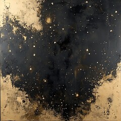 A stunning abstract art piece featuring deep black and shimmering gold elements, creating a celestial feel. Ideal for backgrounds or modern decor, evoking mystery and elegance.