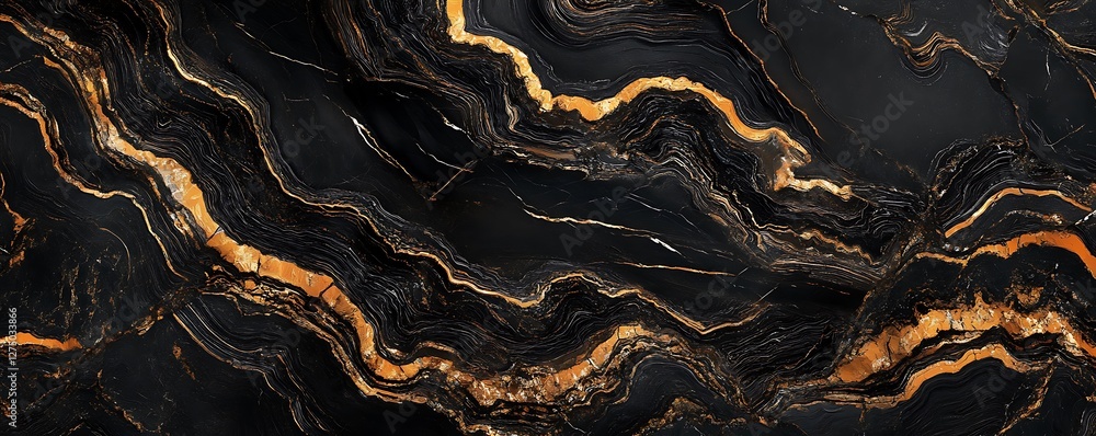 Poster a stunning abstract background featuring a blend of black and gold tones, showcasing flowing pattern