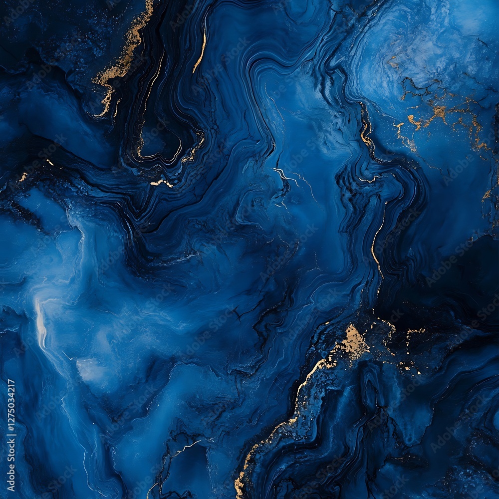 Poster a stunning abstract background featuring deep blue swirls with hints of gold, creating a luxurious a