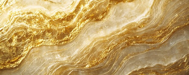 Obraz premium A stunning abstract background featuring a seamless flow of golden waves against a soft beige backdrop. Ideal for luxury, elegance, and creative design projects.
