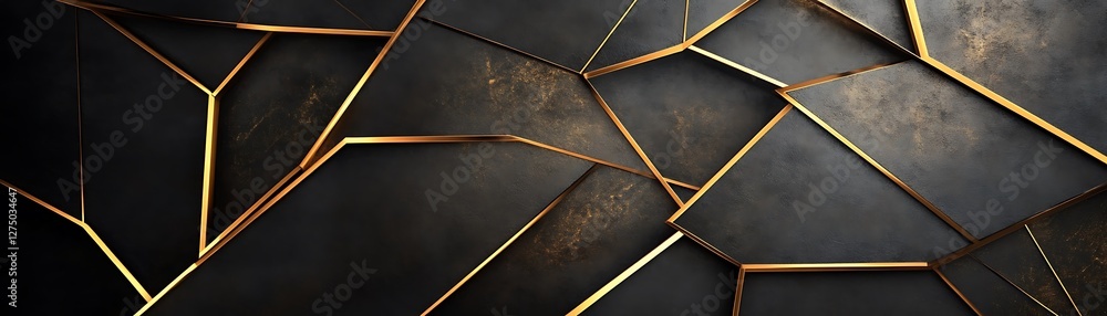 Poster a stunning abstract background featuring interlocking geometric patterns with a sleek black and gold