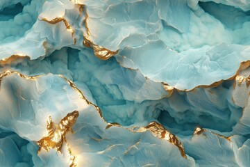 Fototapeta premium Seamless Yanyuan textured blue and gold abstract art, featuring layered waves of soft blue tones with shimmering gold accents, creating a luxurious and serene appearance.