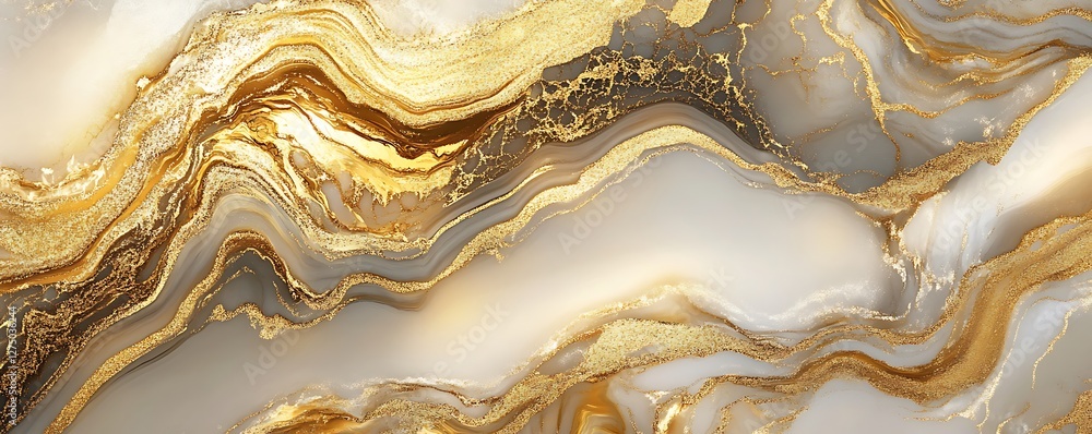 Poster a stunning abstract image featuring fluid gold and beige swirls, perfect for adding elegance and lux