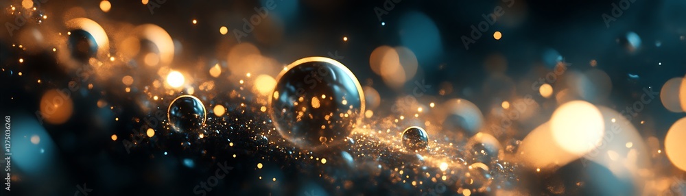 Poster a stunning abstract image featuring sparkling orbs and luminous particles, creating a cosmic scene f