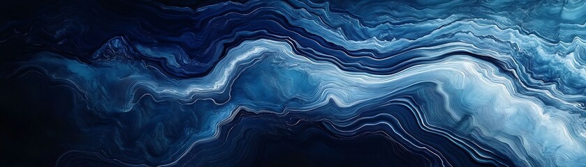 Obraz premium A stunning abstract image featuring flowing shades of deep blue and swirling textures, creating a mesmerizing visual effect perfect for backgrounds and design projects.