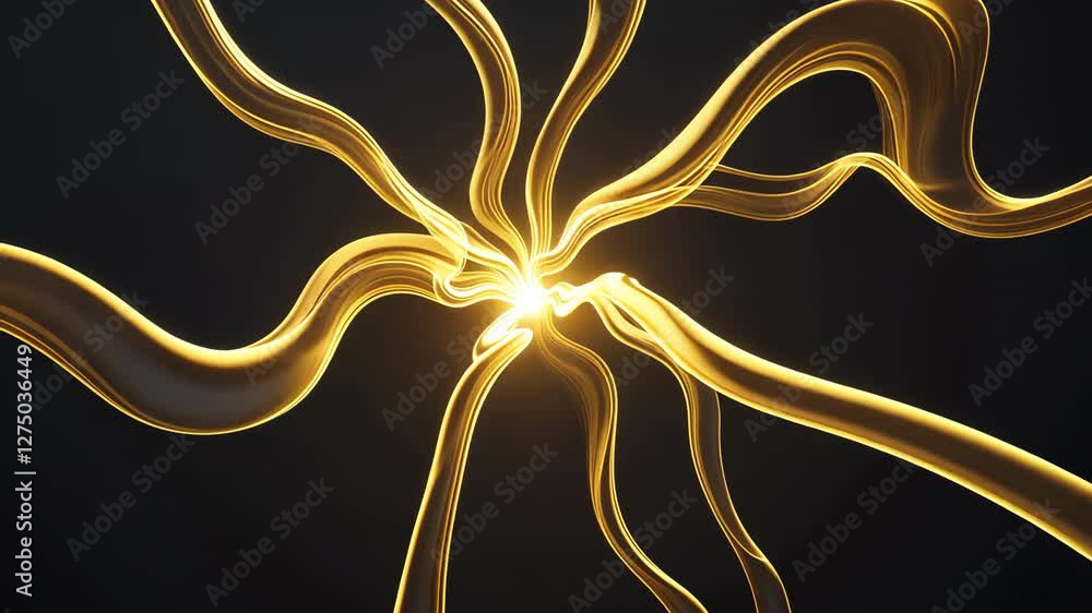 Poster dynamic abstract vdo featuring glowing golden lines radiating from central point against dark backgr