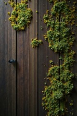 Dark Wooden Planks Adorned with Vibrant Yellow and Green Flora