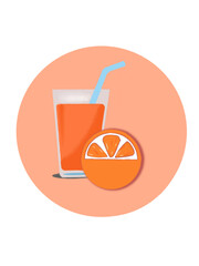 Orange juice in a glass and a slice of orange.