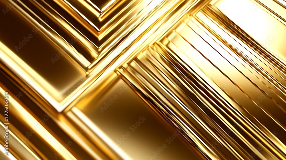 Poster a stunning abstract view of golden rectangles layered and illuminated, creating a luxurious texture 