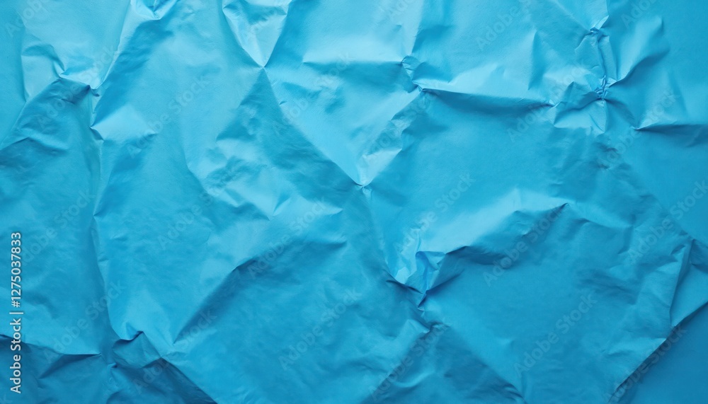 Poster bright blue crumpled paper surface with wrinkled texture. abstract backdrop. folded sheet background