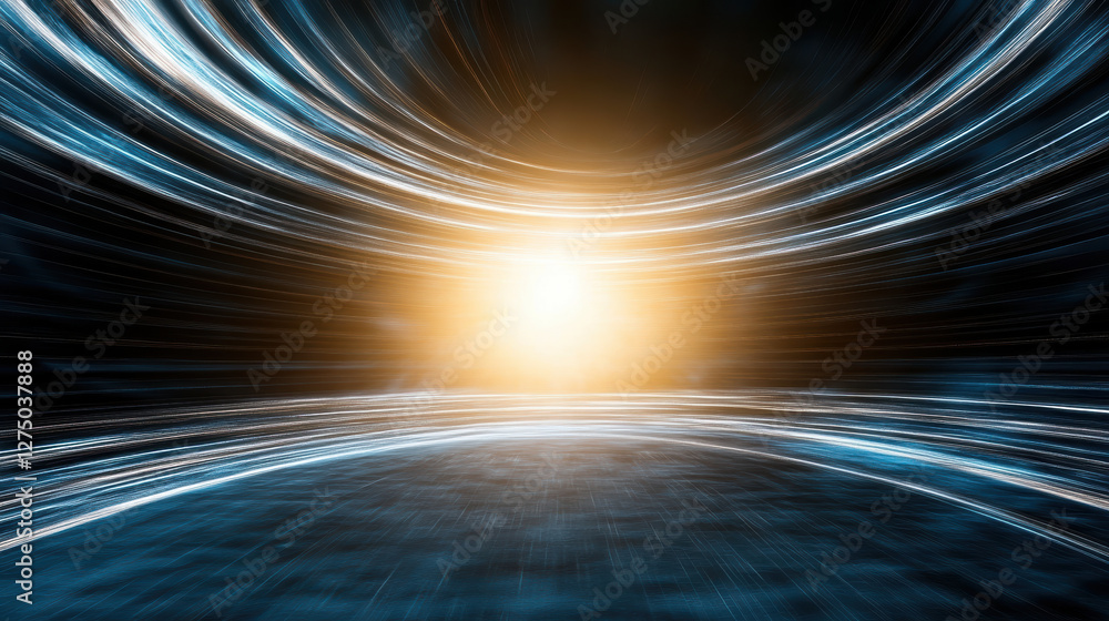 Poster futuristic abstract representation of glowing light in dark space