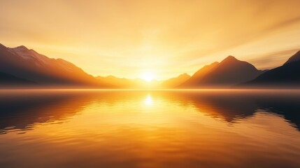 Fototapeta premium Serene sunset over tranquil mountain lake