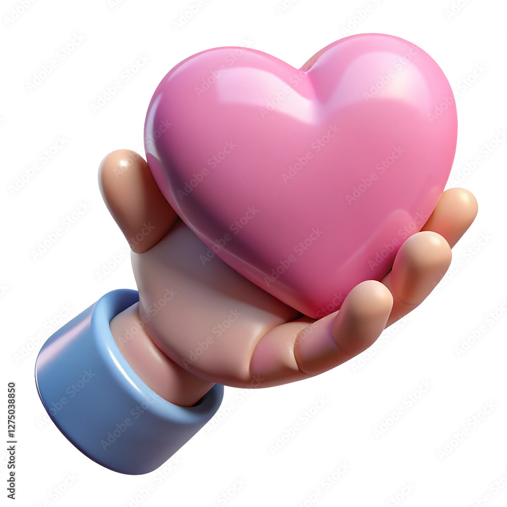 Fototapete hand holding a red heart 3d render isolated on transparent transparent background