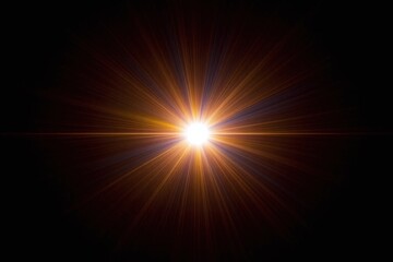 Fototapeta premium Bright star burst of multiple colored light rays on black background