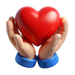 hand holding a red heart 3d render isolated on transparent transparent background