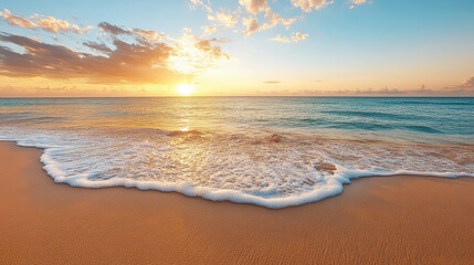 Obraz premium serene beach sunset with gentle waves, perfect for relaxation and leisure