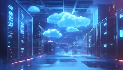 Futuristic Cloud Computing Server Room