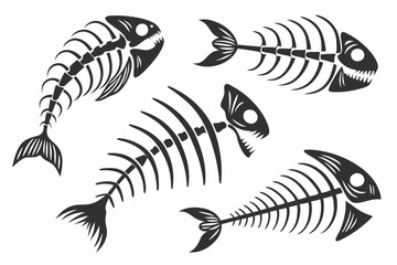 Fototapeta premium set of Fish Bone silhouette vector illustration