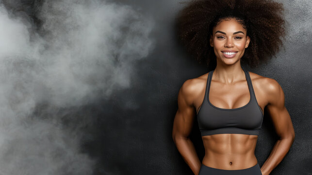 strong woman showcasing her six pack abs with confidence and strength