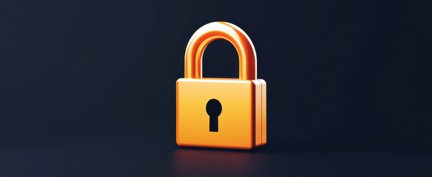 sleek and minimalist lock design in vibrant orange color, symbolizing security and protection. This modern lock stands out against dark background, evoking sense of safety and trust