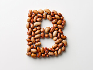 Obraz premium a letter B made of red beans, top view. Minimalistic design on a plain white background