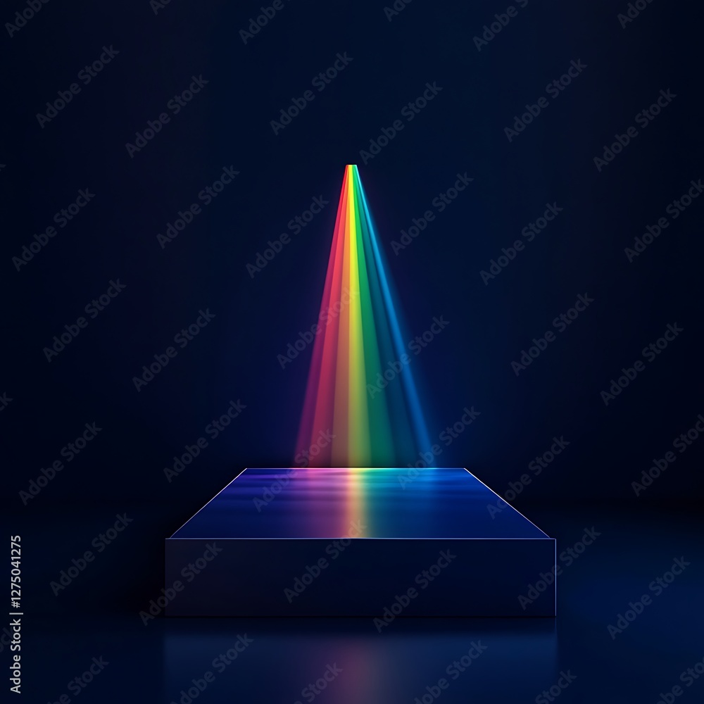 Poster a stunning display of vibrant colors beams from a reflective surface, creating a mesmerizing spectru